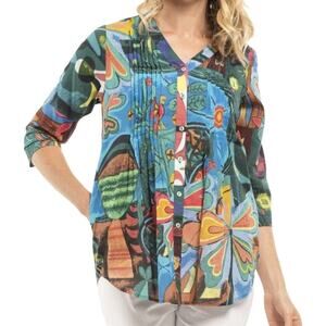 Orientique Naturally Australian Vintage Top Womens Small Colorful Hand Painted